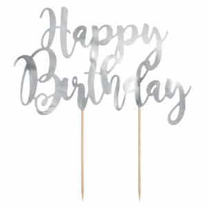 Happy Birthday – hõbedane tordikaunistus, 22,5 cm