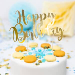 Happy Birthday – kuldne tordikaunistus, 22,5 cm