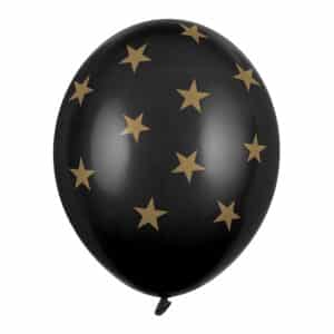 Mustad õhupallid kuldsete tähtedega, 6 tk
