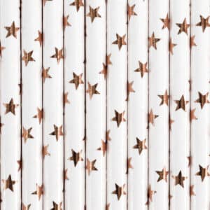 Roosakuldsete tähtedega valged paberkõrred, 10 tk
