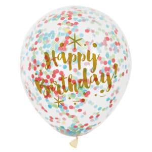 Läbipaistvad Happy Birthday  õhupallid litritega, 6 tk