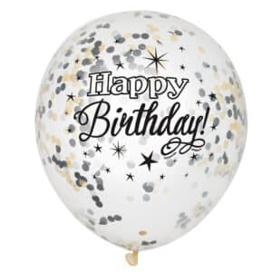 Läbipaistvad Happy Birthday õhupallid litritega, 6 tk