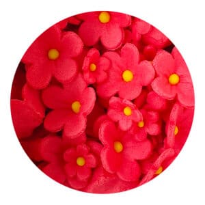 Punased erineva suurusega suhkrulilled, 18 tk