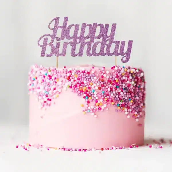Roosa glitter Happy Birthday tordikaunistus